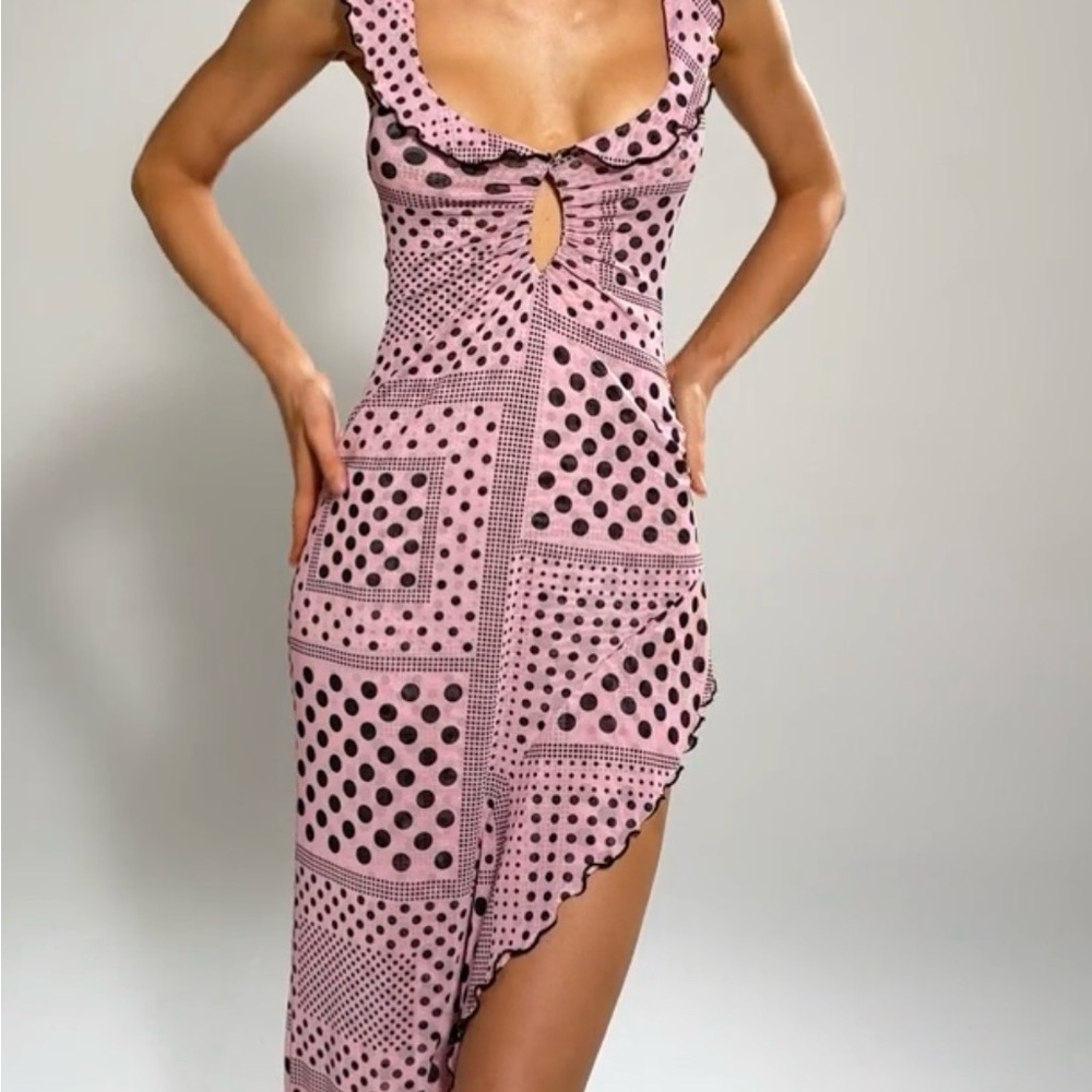 RESA Pink Polka Dot High-Low Slip Dress